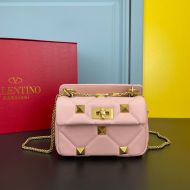 Valentino Small Roman Stud Shoulder Bag In Nappa Leather Cherry