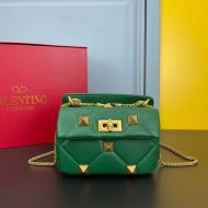 Valentino Small Roman Stud Shoulder Bag In Nappa Leather Green