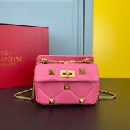 Valentino Small Roman Stud Shoulder Bag In Nappa Leather Pink