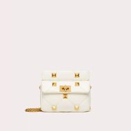 Valentino Small Roman Stud Shoulder Bag In Nappa Leather White