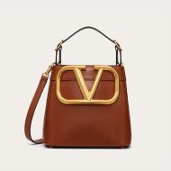 Valentino Small Supervee Handbag In Calfskin Brown