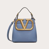 Valentino Small Supervee Handbag In Calfskin Sky Blue