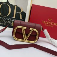 Valentino Small Supervee Shoulder Bag In Calfskin Burgundy