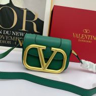 Valentino Small Supervee Shoulder Bag In Calfskin Green