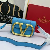 Valentino Small Supervee Shoulder Bag In Calfskin Sky Blue