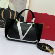 Valentino Small VLogo Escape Tote In Calfskin Black/White