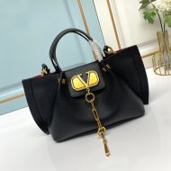 Valentino Small VLogo Escape Tote In Grained Calfskin Black