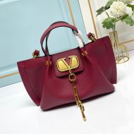 Valentino Small VLogo Escape Tote In Grained Calfskin Burgundy