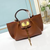 Valentino Small VLogo Escape Tote In Grained Calfskin Caramel