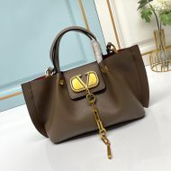 Valentino Small VLogo Escape Tote In Grained Calfskin Coffee