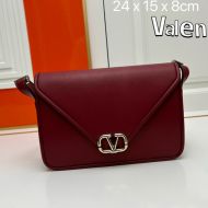 Valentino Small VLogo Flap Shoulder Bag In Calfskin Burgundy