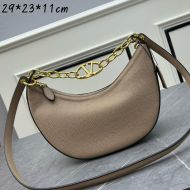 Valentino Small VLogo Moon Hobo Bag with Chain In Grainy Calfskin Khaki