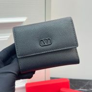 Valentino Small VLogo Signature Trifold Wallet In Grainy Calfskin Black