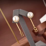 Valentino Small VLogo Signature Drop Earrings In Metal with Pearls Gold