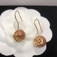 Valentino Small VLogo Signature Hook Earrings In Metal with Rhinestone Balls Gold/Red