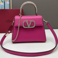 Valentino Small Vsling Handbag with Crocodile Leather and Jewel Embroidery In Calfskin Rose