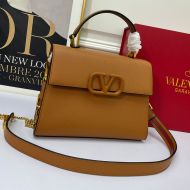 Valentino Small Vsling Handbag In Grainy Calfskin Brown