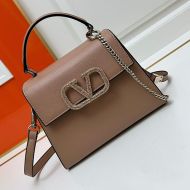 Valentino Small Vsling Handbag with Jewel Embroidery In Grained Calfskin Apricot