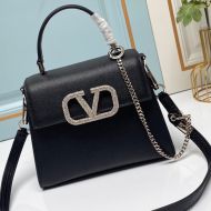 Valentino Small Vsling Handbag with Jewel Embroidery In Grained Calfskin Black