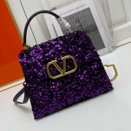 Valentino Small Vsling Handbag with 3D Embroidery In Calfskin Purple