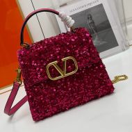 Valentino Small Vsling Handbag with 3D Embroidery In Calfskin Rose