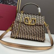 Valentino Small Vsling Handbag In Stripe Woven Calfskin Gold/Black