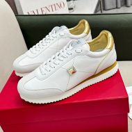 Valentino Stud Around Low-Top Sneakers Unisex Calfskin And Suede White/Gold