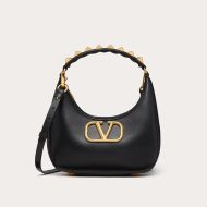 Valentino Stud Sign Hobo Bag In Calfskin Black