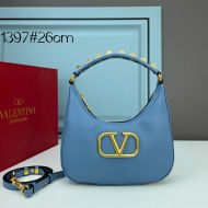 Valentino Stud Sign Hobo Bag In Calfskin Blue