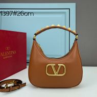 Valentino Stud Sign Hobo Bag In Calfskin Brown