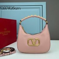 Valentino Stud Sign Hobo Bag In Calfskin Cherry