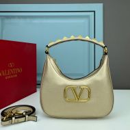 Valentino Stud Sign Hobo Bag In Calfskin Gold