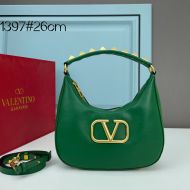 Valentino Stud Sign Hobo Bag In Calfskin Green