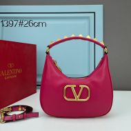 Valentino Stud Sign Hobo Bag In Calfskin Rose