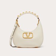 Valentino Stud Sign Hobo Bag In Calfskin White