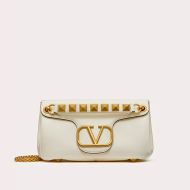 Valentino Stud Sign Shoulder Bag In Nappa Leather White