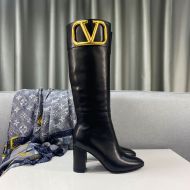 Valentino Supervee Knee Ankle Boots 85MM Women Calfskin Black