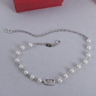 Valentino Supervee Necklace In Metal with Pearls and Crystals Silver