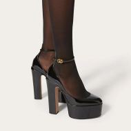 Valentino Tan-Go Platform Pumps with Ankle Strap Women Patent Leather Black