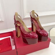 Valentino Tan-Go Platform Pumps with Ankle Strap Women Patent Leather Burgundy