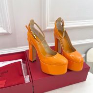 Valentino Tan-Go Platform Pumps with Ankle Strap Women Patent Leather Orange