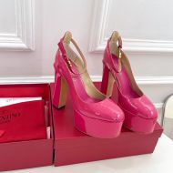 Valentino Tan-Go Platform Pumps with Ankle Strap Women Patent Leather Pink