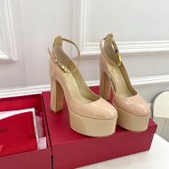 Valentino Tan-Go Platform Pumps with Ankle Strap Women Patent Leather Pink/Khaki