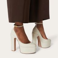 Valentino Tan-Go Platform Pumps with Ankle Strap Women Patent Leather White