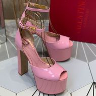 Valentino Tan-Go Platform Sandals with Ankle Strap Women Patent Leather Cherry