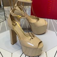 Valentino Tan-Go Platform Sandals with Ankle Strap Women Patent Leather Khaki