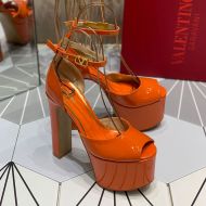 Valentino Tan-Go Platform Sandals with Ankle Strap Women Patent Leather Orange