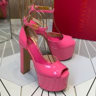 Valentino Tan-Go Platform Sandals with Ankle Strap Women Patent Leather Pink