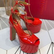 Valentino Tan-Go Platform Sandals with Ankle Strap Women Patent Leather Red