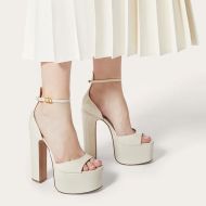 Valentino Tan-Go Platform Sandals with Ankle Strap Women Patent Leather White